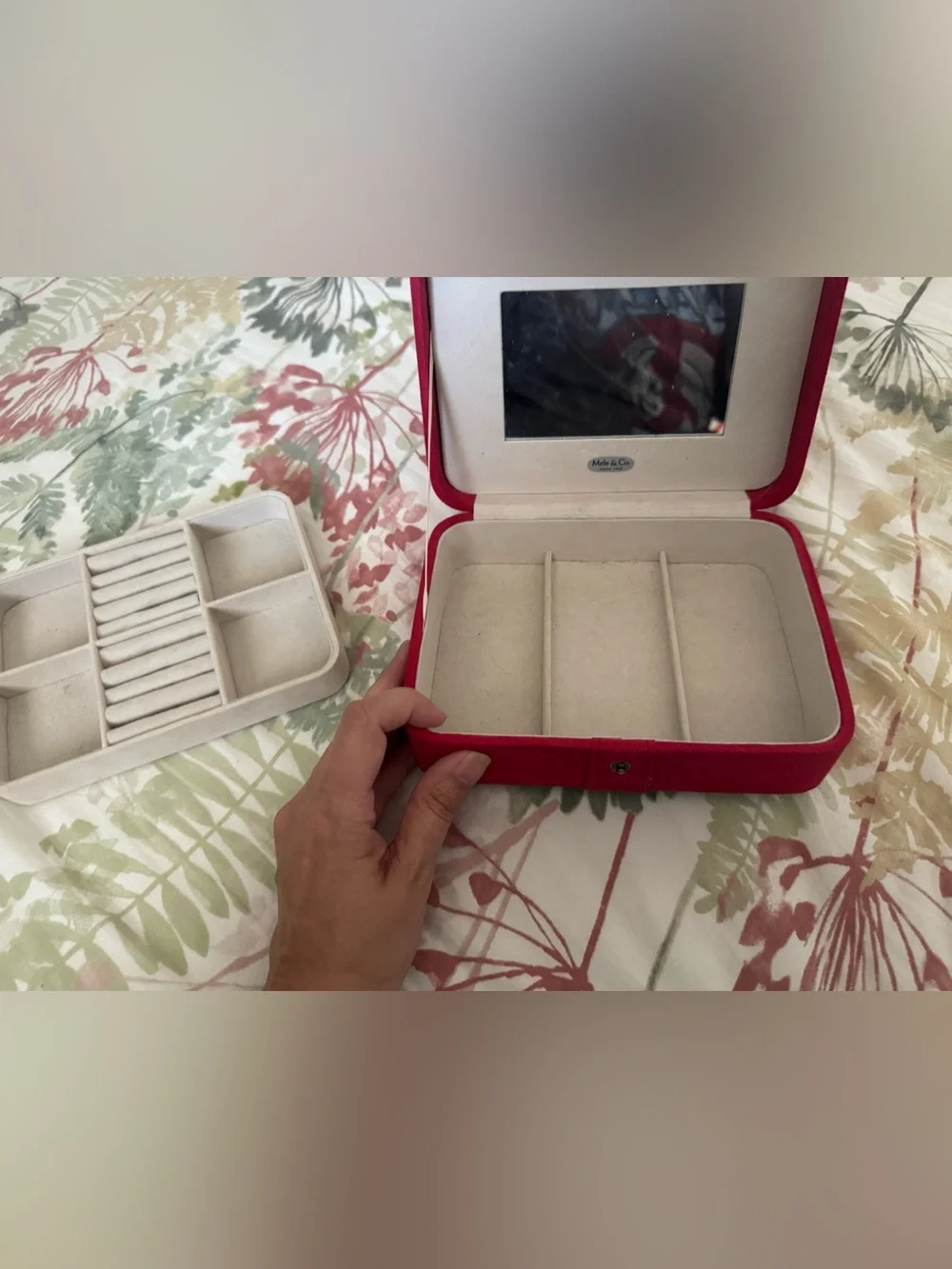 Mele & Co Red Velvet Jewelry Box with removable tray